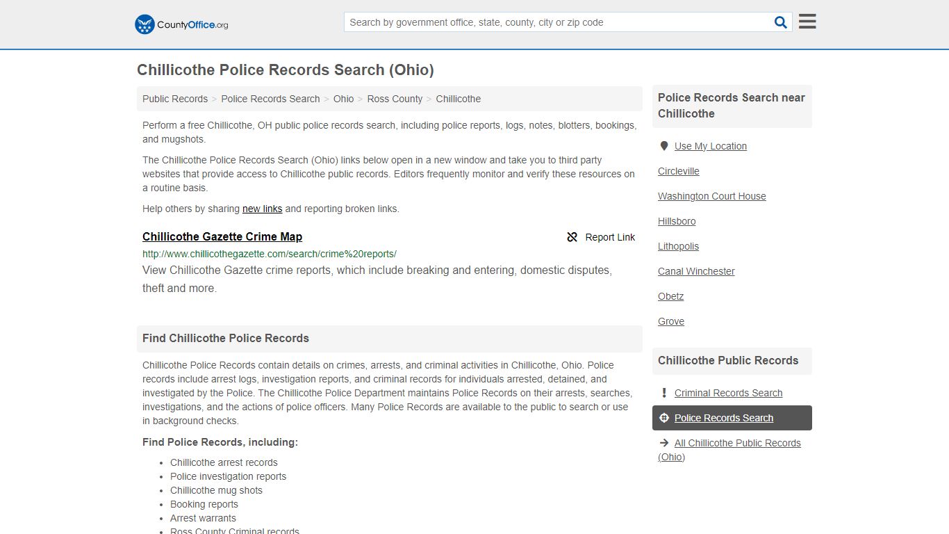 Chillicothe Police Records Search (Ohio) - County Office